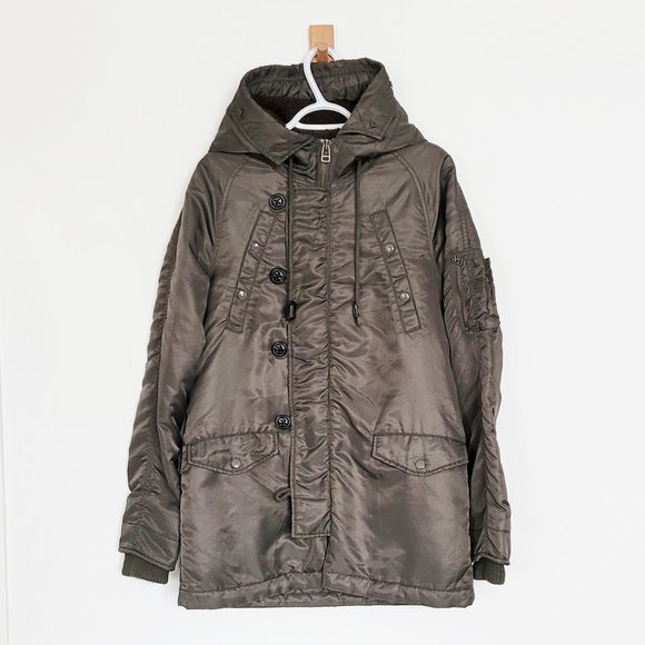 MOUSSY Military Line - Hooded Parka w Detachable Leopard Print Lining - Size 2 - Picture 2 of 16